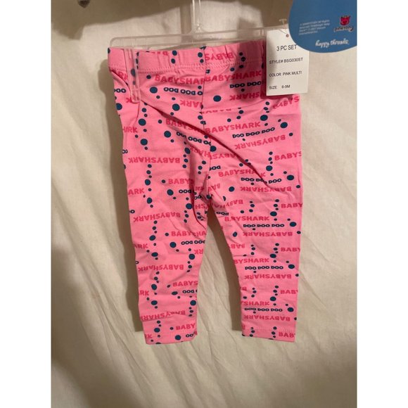 New Born Girl's Baby Shark 3Pc Set w/ Headband -  Pink Fong Baby Shark Gray/Pink - Picture 4 of 8